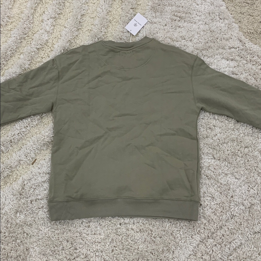 Anine Bing Sport Thyme Green Sweater White Distressed Embroidery Woman’s Medium - Picture 2 of 2